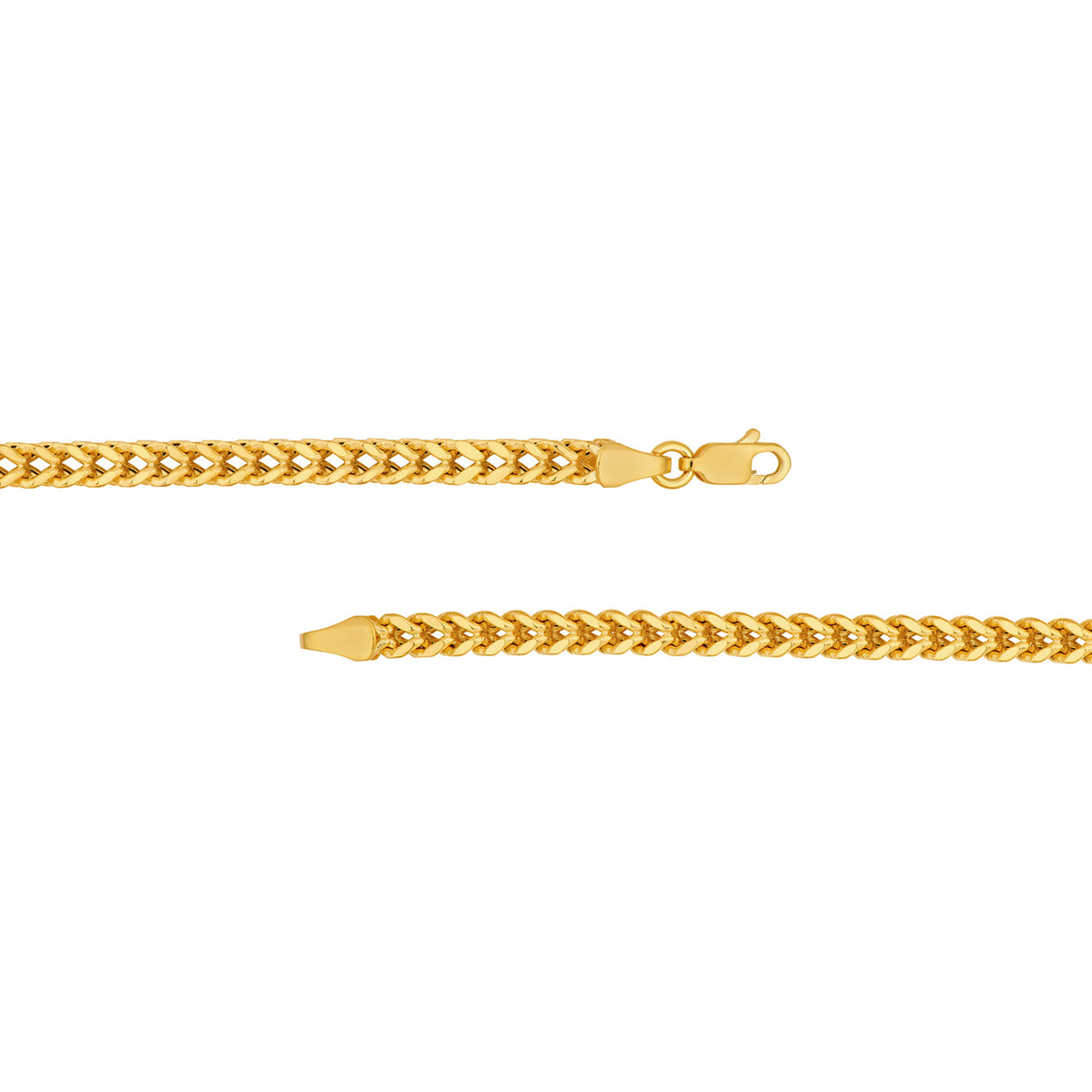 14k Yellow Gold 1.5mm Hollow Franco Chain Necklace with Lobster Lock