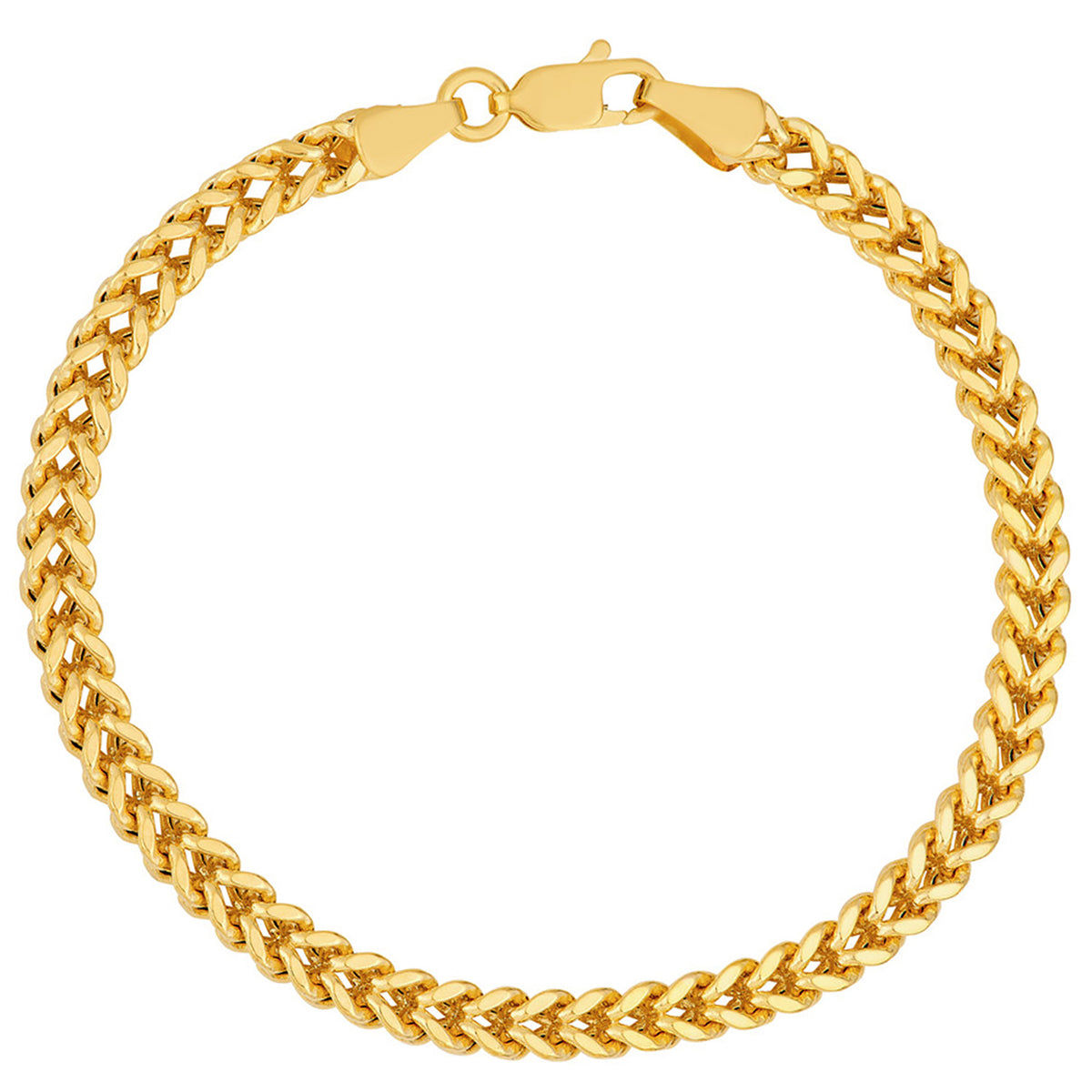 14k Yellow Gold 3mm Hollow Franco Chain Bracelet with Lobster Lock, 8"
