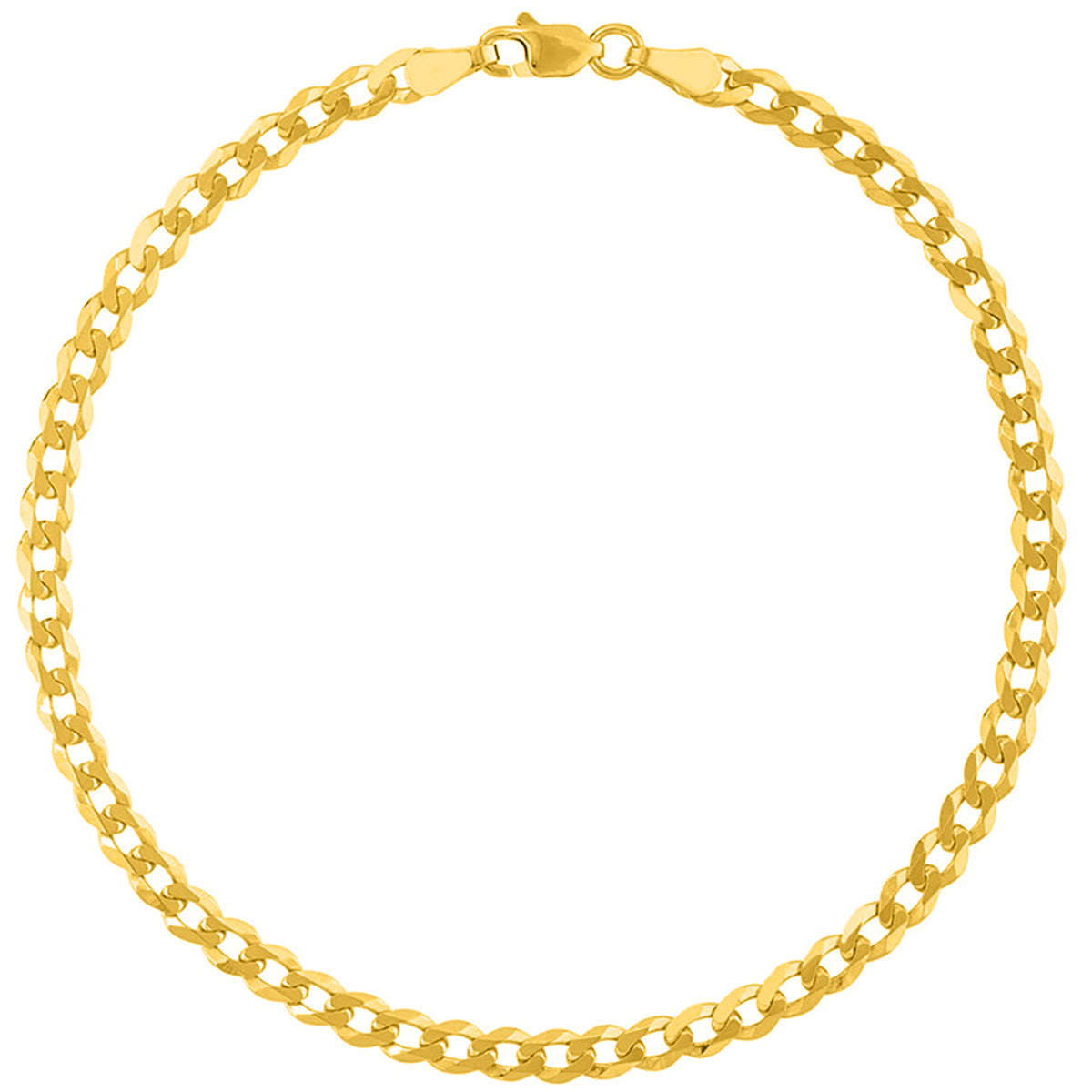 Solid 14K Gold 4mm Curb Cuban Concave Chain Bracelet with Lobster Lock, 7"