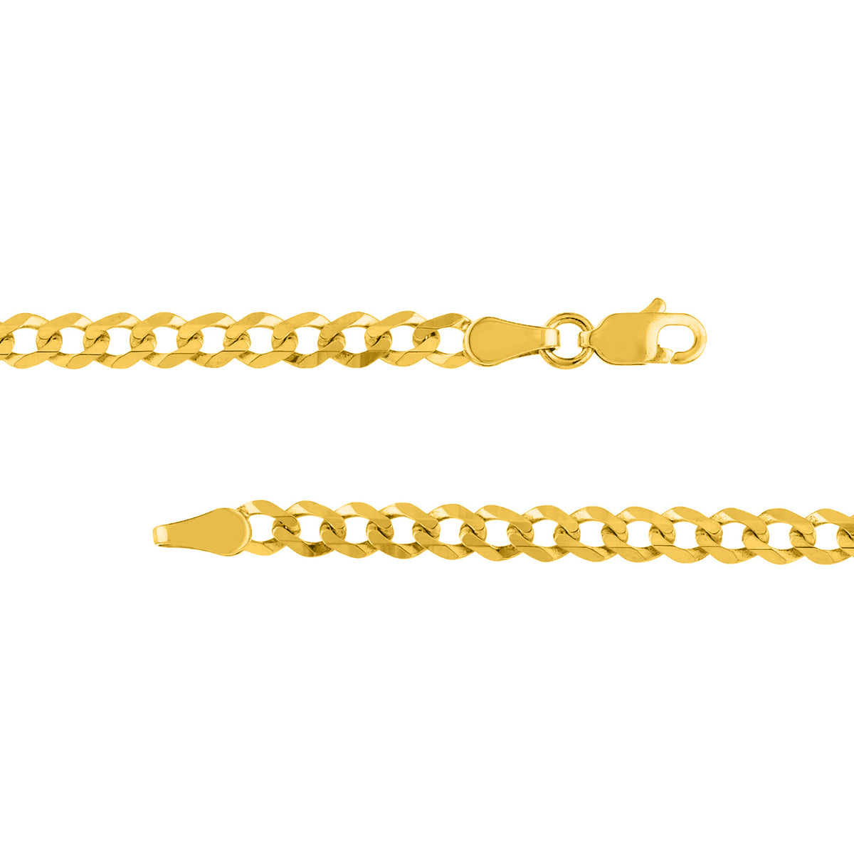 Solid 14K Yellow Gold 4mm Curb Chain Cuban Concave Necklace with Lobster Lock