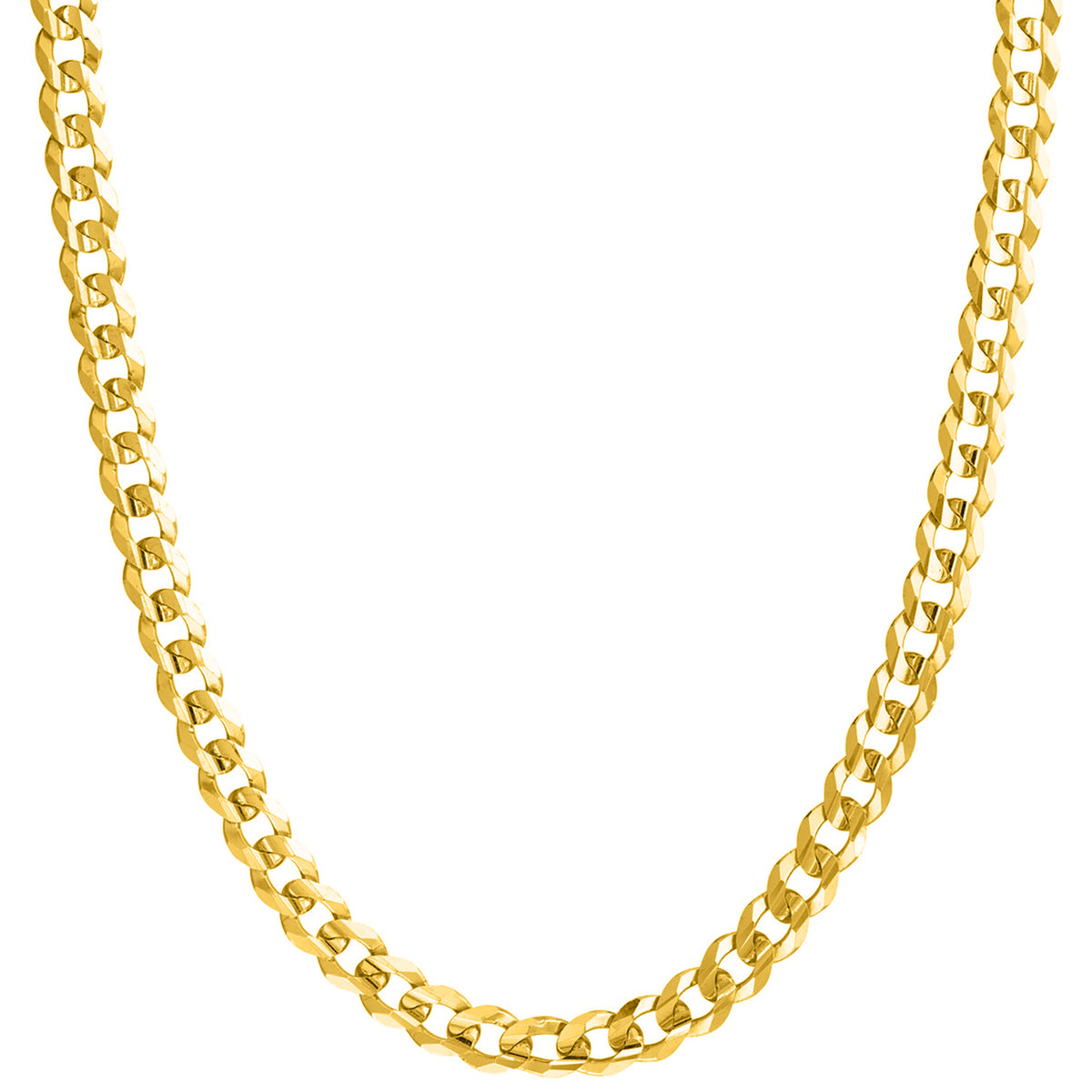 Solid 14K Gold 7mm Curb Chain Cuban Concave Necklace with Lobster Lock