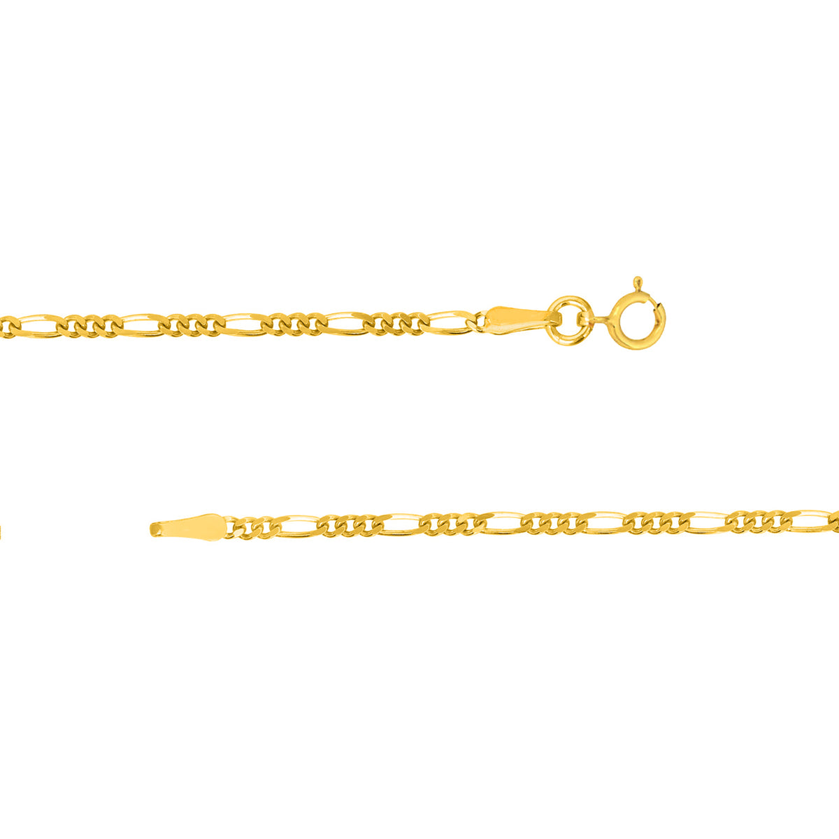 Solid 14k Yellow Gold 1.5mm Thin Figaro Link Chain Necklace with Spring Ring