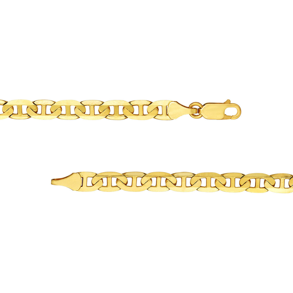 Solid 14K Gold 5.5mm Flat Mariner Chain Necklace with Lobster Lock - Yellow Gold or White Gold