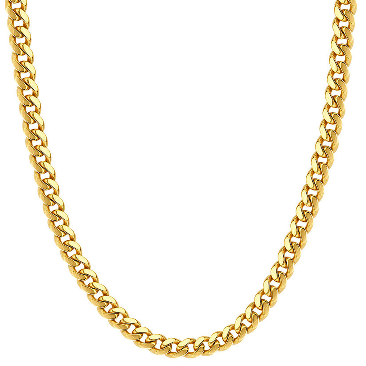 Solid 14K Yellow Gold 7mm Classic Miami Cuban Chain Necklace with Lobster Lock