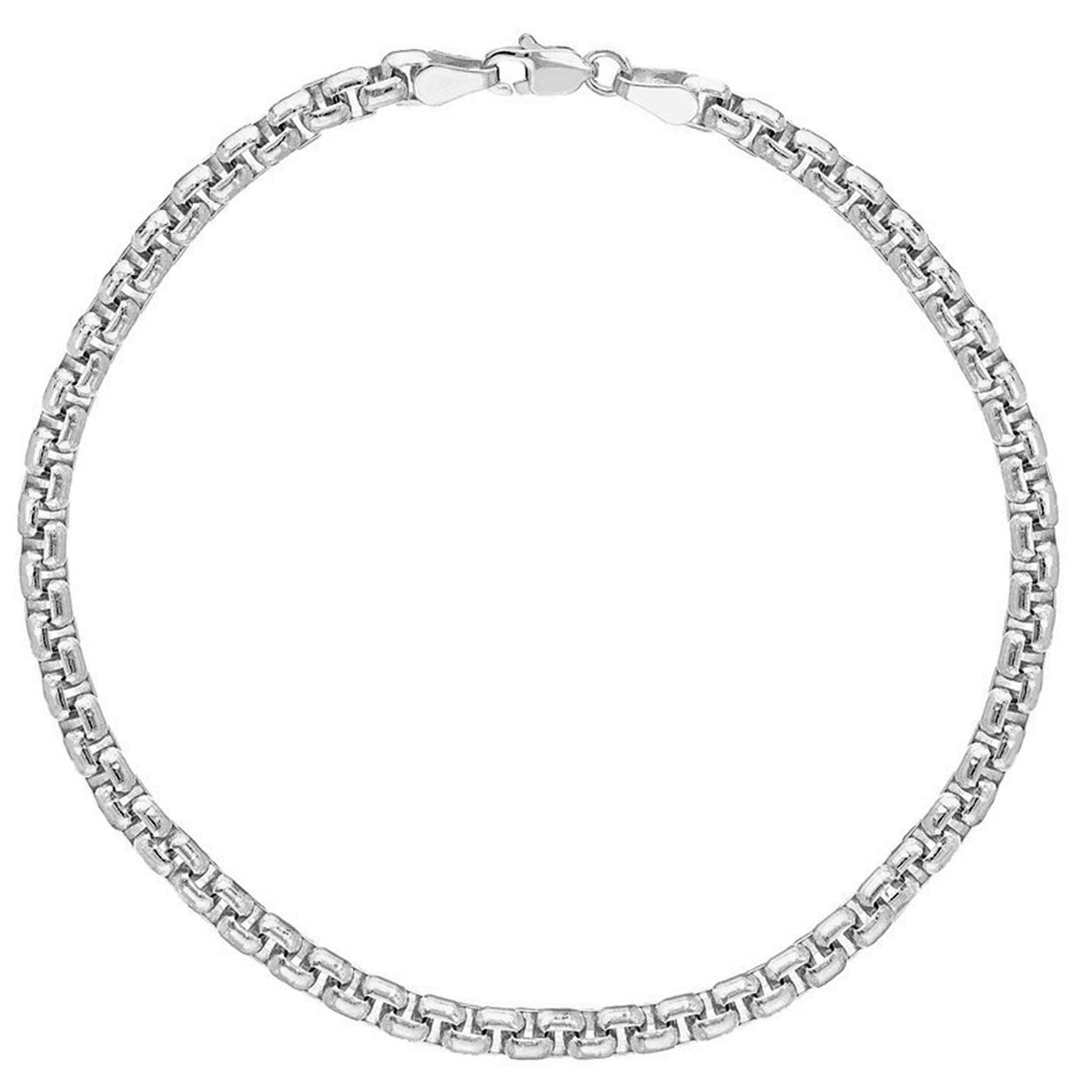 Solid 14k White Gold 5mm Round Box Chain Bracelet with Lobster Lock, 8"