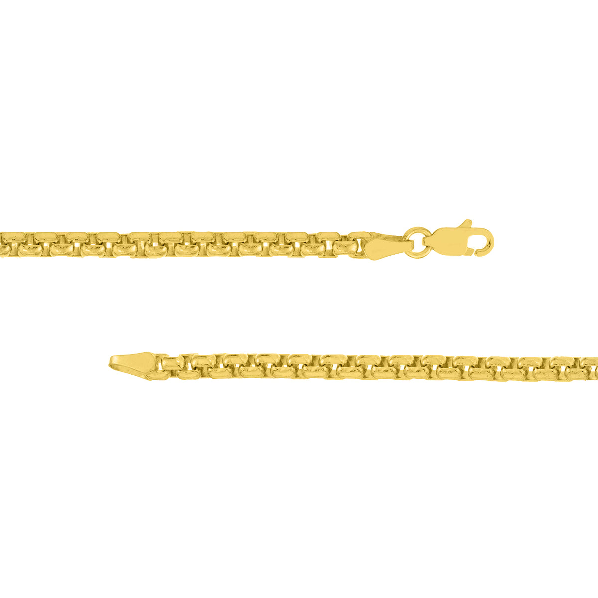 Solid 14k Yellow Gold 5mm Round Box Chain Necklace with Lobster Lock