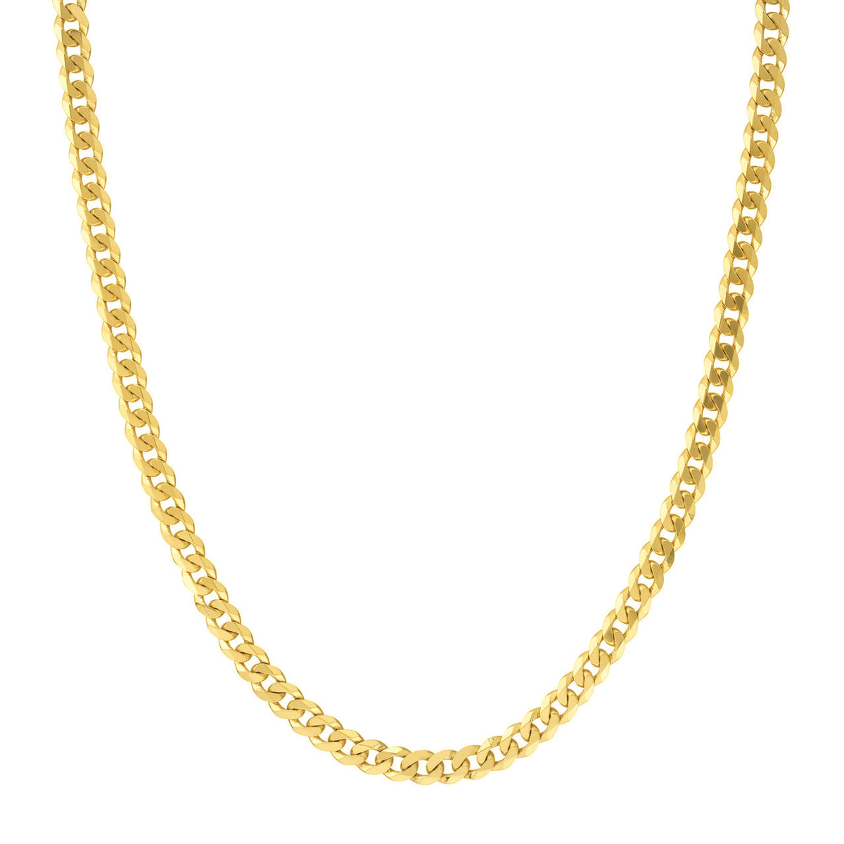 Solid 14K Yellow Gold 5mm Concave Miami Cuban Chain Necklace with Lobster Lock