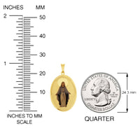 Load image into Gallery viewer, 14k Yellow Gold Miraculous Medallion of the Virgin Mary Picture Pendant with Cable, Cuban Curb, or Figaro Chain Necklaces
