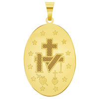 Load image into Gallery viewer, 14k Yellow Gold Miraculous Medallion of the Virgin Mary Picture Pendant with Cable, Cuban Curb, or Figaro Chain Necklaces

