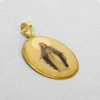 Load image into Gallery viewer, 14k Yellow Gold Miraculous Medallion of the Virgin Mary Picture Pendant with Cable, Cuban Curb, or Figaro Chain Necklaces
