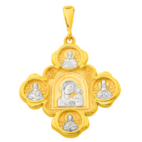 Load image into Gallery viewer, 14K Gold Mother of God Virgin Mary with Jesus &amp; Saints Cross Pendant Necklace - Yellow Gold
