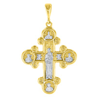 Load image into Gallery viewer, 14K Gold Mother of God Virgin Mary with Jesus &amp; Saints Cross Pendant Figaro Chain Necklace - Yellow Gold
