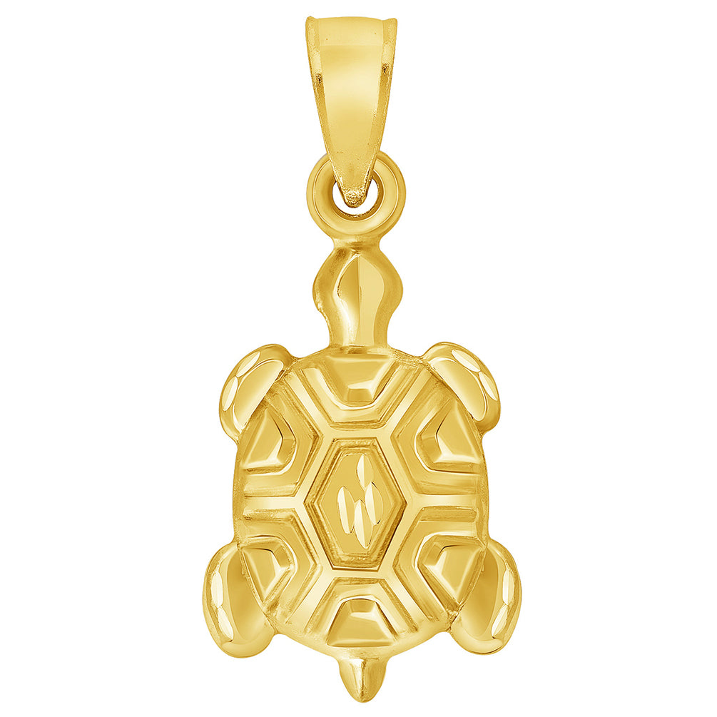 14k Yellow Gold Mini 3D Turtle Charm Pendant