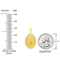 Load image into Gallery viewer, 14k Yellow Gold Our Lady Of Guadalupe Elegant Oval Cubic Zirconia Medallion Pendant with Cable, Cuban Curb, or Figaro Chain Necklaces
