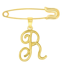 Load image into Gallery viewer, 14k Yellow Gold Elegant Script Letter Cursive Initial Charm with Safety Pin Brooch - A to Z
