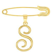 Load image into Gallery viewer, 14k Yellow Gold Elegant Script Letter Cursive Initial Charm with Safety Pin Brooch - A to Z
