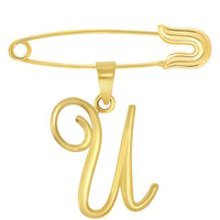 Load image into Gallery viewer, 14k Yellow Gold Elegant Script Letter Cursive Initial Charm with Safety Pin Brooch - A to Z

