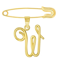 Load image into Gallery viewer, 14k Yellow Gold Elegant Script Letter Cursive Initial Charm with Safety Pin Brooch - A to Z
