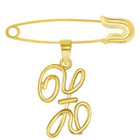 Load image into Gallery viewer, 14k Yellow Gold Elegant Script Letter Cursive Initial Charm with Safety Pin Brooch - A to Z
