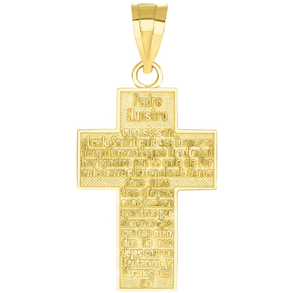 14k Solid Yellow Gold Padre Nuestro Cross with The Lords Prayer in Spanish Pendant