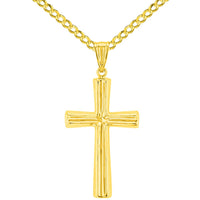 Load image into Gallery viewer, Polished 14K Yellow Gold Plain Religious Cross Pendant with Cuban Curb Chain Necklace
