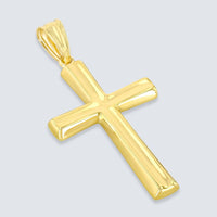 Load image into Gallery viewer, Polished 14K Yellow Gold Plain Religious Cross Pendant with Cuban Curb Chain Necklace
