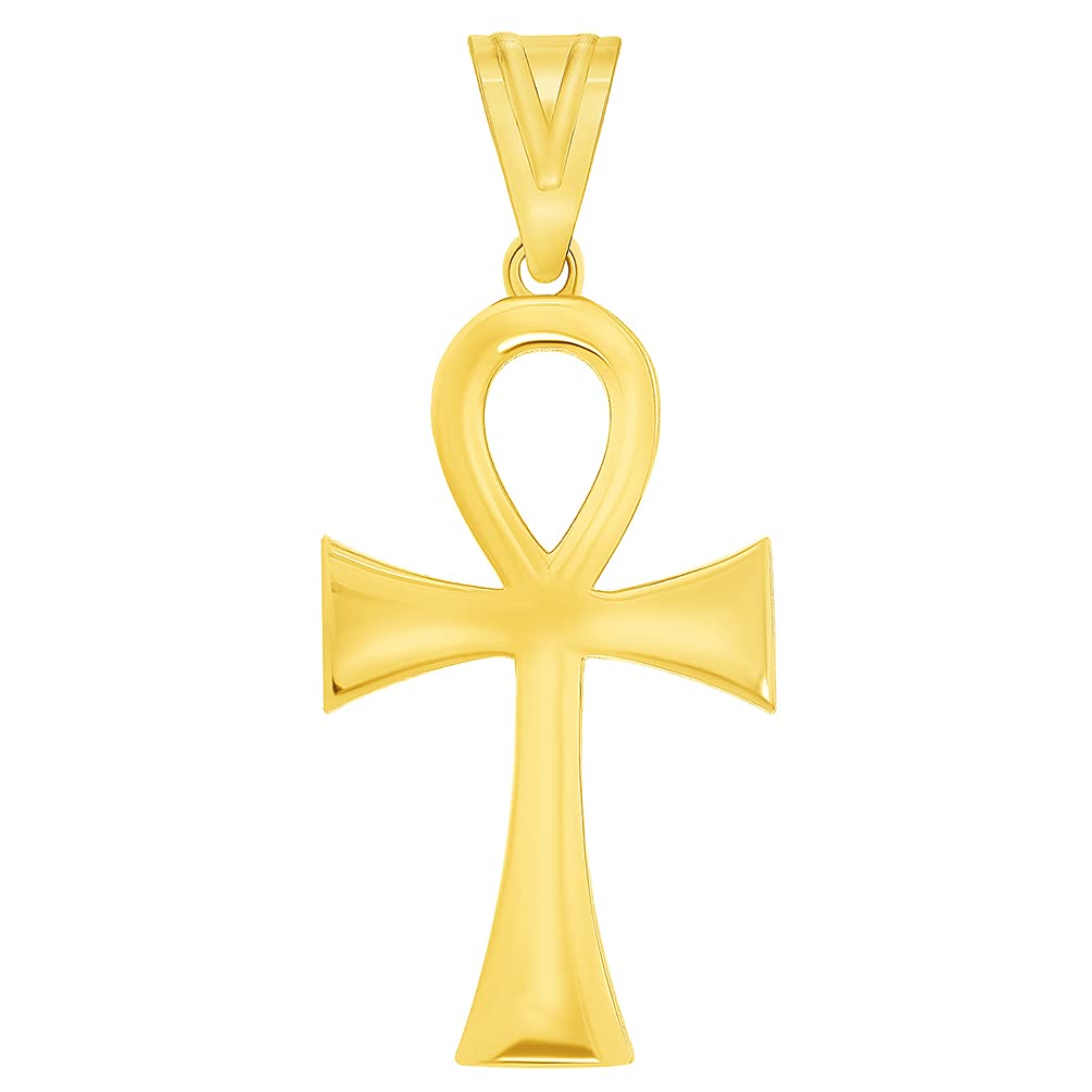 Polished 14k Yellow Gold Classic Egyptian Ankh Cross Pendant (1.2")