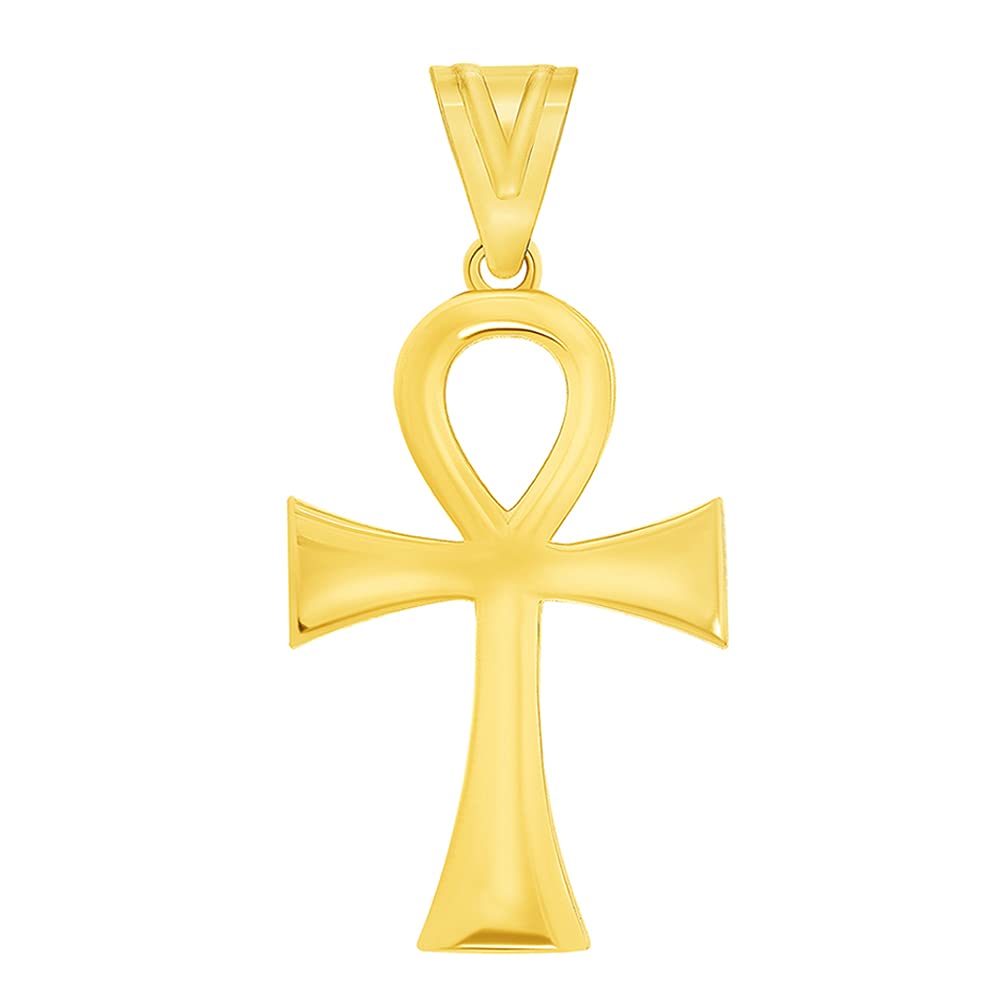 Polished 14k Yellow Gold Egyptian Ankh Cross Pendant (1")