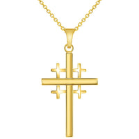 Load image into Gallery viewer, 14k Yellow Gold Religious Crusaders Jerusalem Latin Plain Cross Pendant With Cable, Curb or Figaro Chain Necklace
