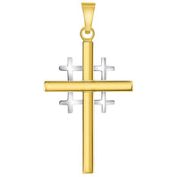 Load image into Gallery viewer, 14k Two-Tone Gold Religious Crusaders Jerusalem Latin Plain Cross Pendant With Cable, Curb or Figaro Chain Necklace
