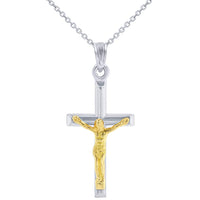 Load image into Gallery viewer, 14k White Gold Religious Tube Cross Charm Two-Tone Jesus Crucifix Pendant Necklace
