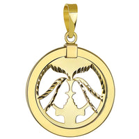 Load image into Gallery viewer, 14K Yellow Gold Reversible Round Gemini Twins Zodiac Sign Pendant With Cable, Curb or Figaro Chain Necklace
