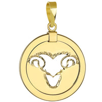 Load image into Gallery viewer, 14K Yellow Gold Reversible Round Ram Aries Zodiac Sign Pendant With Cable, Curb or Figaro Chain Necklace
