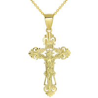 Load image into Gallery viewer, Solid 14K Yellow Gold Roman Catholic Cross Charm with Jesus INRI Crucifix Pendant Necklace
