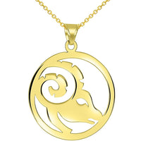 Load image into Gallery viewer, Solid 14k Yellow Gold Round Aries Zodiac Sign Cut-Out Ram Head Pendant Necklace
