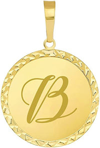 Load image into Gallery viewer, 14k Yellow Gold Personalized Round Elegant Script Letter Cursive Initial Disc Pendant - A to Z (Small)
