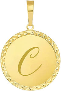 Load image into Gallery viewer, 14k Yellow Gold Personalized Round Elegant Script Letter Cursive Initial Disc Pendant - A to Z (Small)
