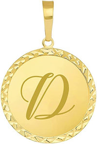 Load image into Gallery viewer, 14k Yellow Gold Personalized Round Elegant Script Letter Cursive Initial Disc Pendant - A to Z (Small)
