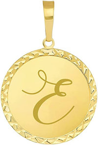 Load image into Gallery viewer, 14k Yellow Gold Personalized Round Elegant Script Letter Cursive Initial Disc Pendant - A to Z (Small)
