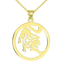 Load image into Gallery viewer, Solid 14k Yellow Gold Round Leo Zodiac Symbol Cut-Out Lion Pendant Necklace
