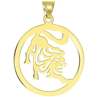 Load image into Gallery viewer, Solid 14k Yellow Gold Round Leo Zodiac Symbol Cut-Out Lion Pendant Necklace
