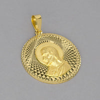 Load image into Gallery viewer, 14k Yellow Gold Round Sacred Heart of Jesus Charm Textured Medallion Pendant with Cuban Link Curb Chain Necklace - 3 Sizes
