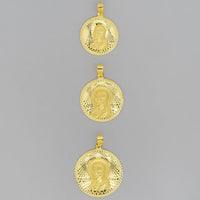 Load image into Gallery viewer, 14k Yellow Gold Round Sacred Heart of Jesus Charm Textured Medallion Pendant with Cuban Link Curb Chain Necklace - 3 Sizes
