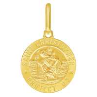 Load image into Gallery viewer, Solid 14k Yellow Gold Round Small Saint Christopher Protect Us Medal Pendant Necklace
