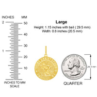 Load image into Gallery viewer, Solid 14k Yellow Gold Round Saint Christopher Protect Us Medal Pendant with Cuban Curb Chain Necklace - 3 Sizes
