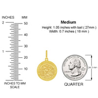 Load image into Gallery viewer, Solid 14k Yellow Gold Round Saint Christopher Protect Us Medal Pendant with Cuban Curb Chain Necklace - 3 Sizes

