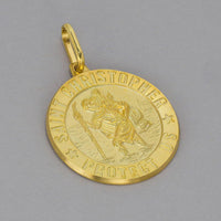 Load image into Gallery viewer, Solid 14k Yellow Gold Round Small Saint Christopher Protect Us Medal Pendant Necklace
