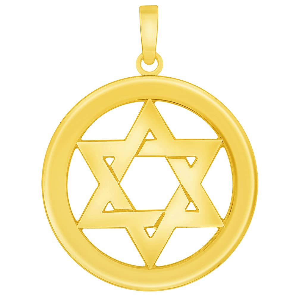 14k Yellow Gold Round Shield of David Open Hebrew Star Pendant