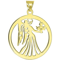 Load image into Gallery viewer, Solid 14k Yellow Gold Round Virgo Holding Wheat Zodiac Sign Cut-Out Disc Pendant with Figaro Chain Necklace
