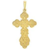 Load image into Gallery viewer, 14k Yellow Gold Russian Bless and Save Scripted Cross Eastern Orthodox Jesus Crucifix Pendant
